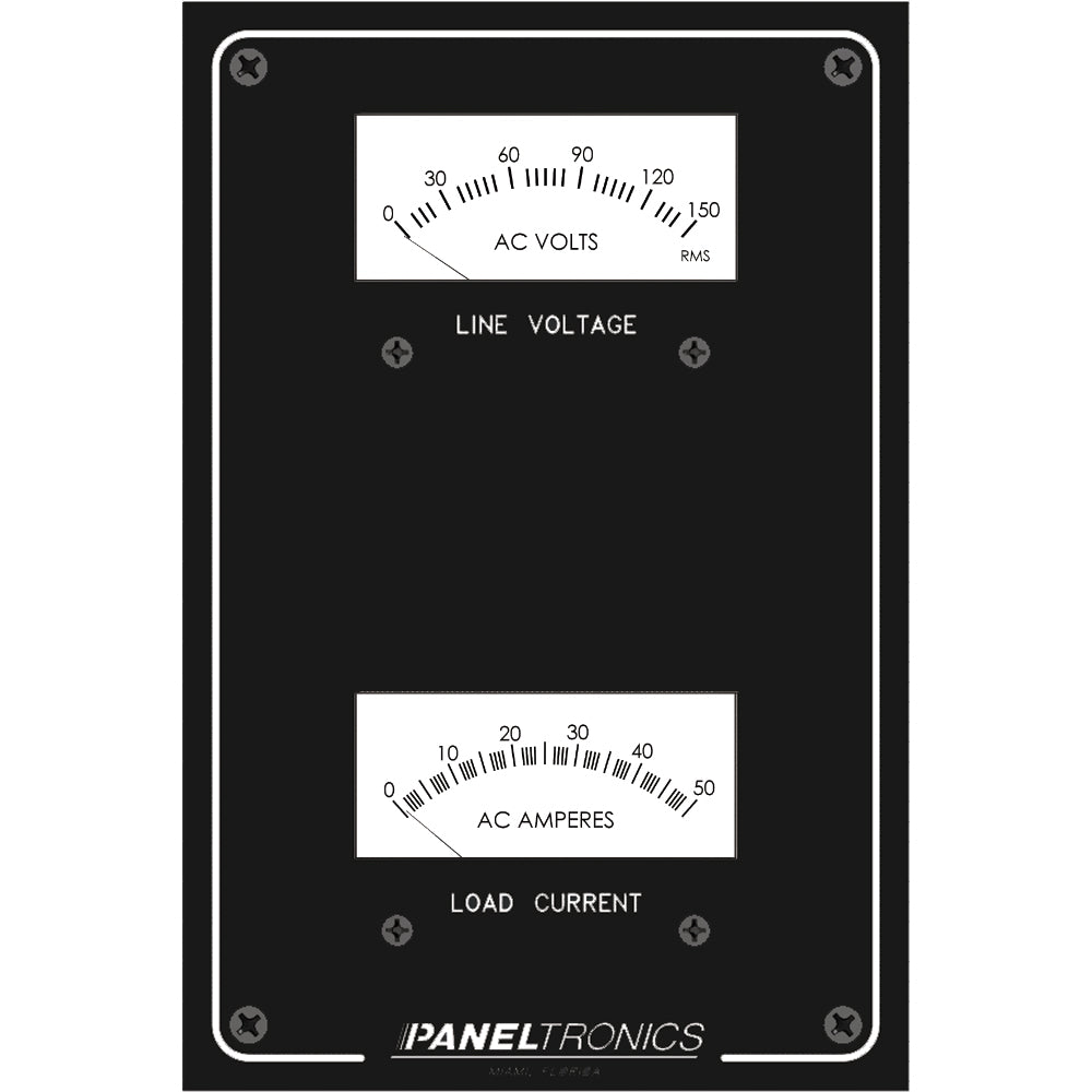 Paneltronics Standard Panel AC Meter - 0-150 AC Voltmeter & 0-50Amp Ammeter [9982304B]