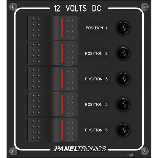 Paneltronics Waterproof Panel - DC 5-Position Illuminated Rocker Switch & Circuit Breaker [9960018B]