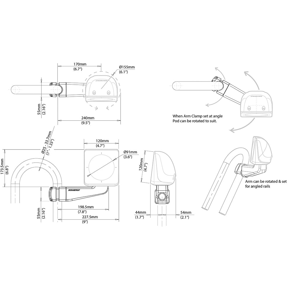 Scanstrut Scanpod Single Instrument Pod -Precut- Arm Mounted - Fits 1" - 1.3" Rails [SPR-1I-AM]